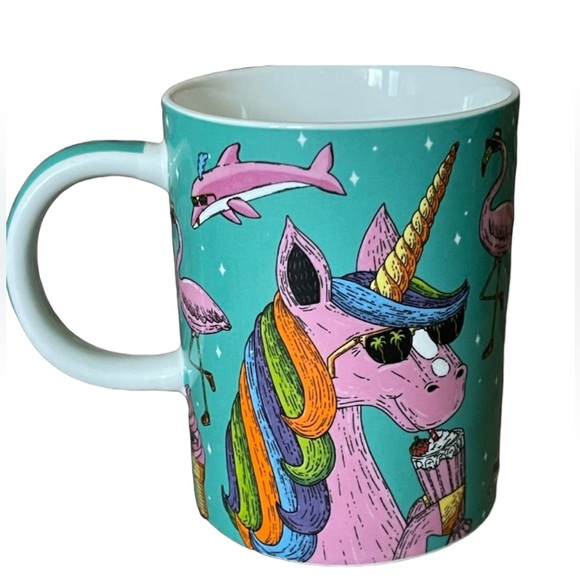 Maxwell Williams Funky Unicorn and  Pink Dolphin Coffee Mug Rainbow Fun - Picture 2 of 7